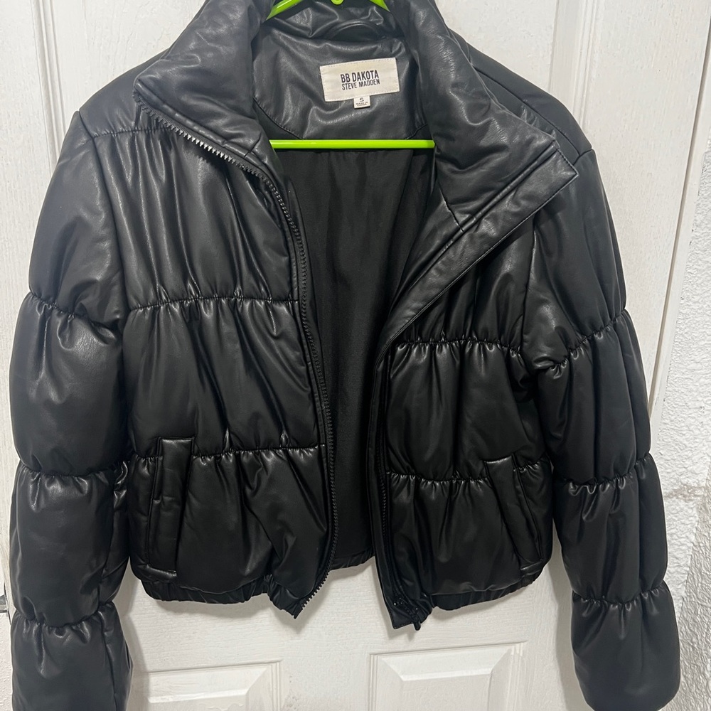 BB Dakota by Steve Madden Black Faux Leather Quilted Puffer Jacket